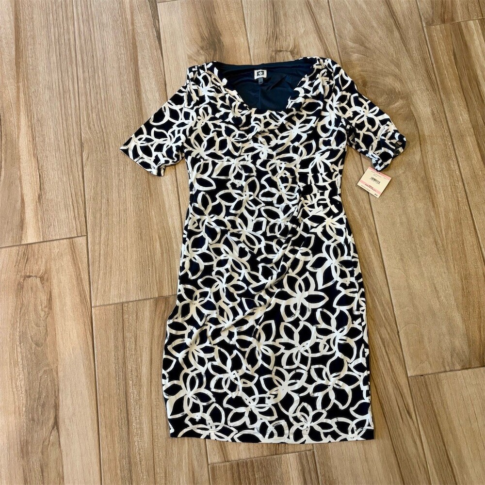 Anne Klein Dress Womens Size 10 Faux Wrap Sheath Knee Abstract Floral